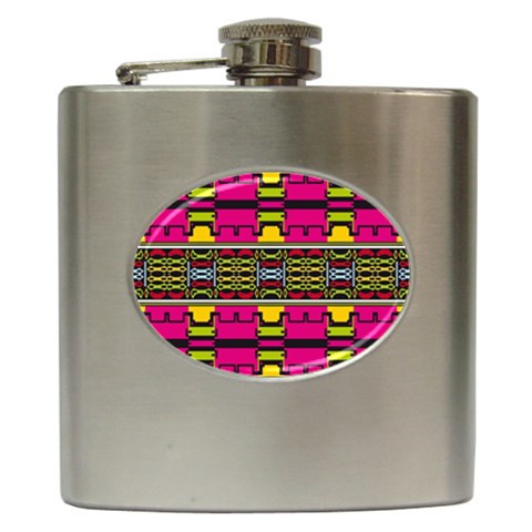 Pink yellow green shapes                                                       Hip Flask (6 oz) from ArtsNow.com Front