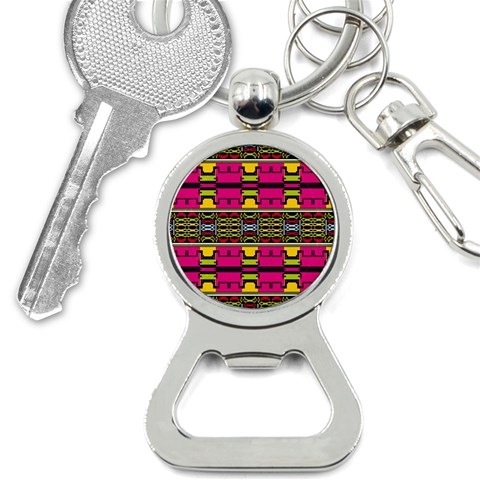 Pink yellow green shapes                                                       Bottle Opener Key Chain from ArtsNow.com Front