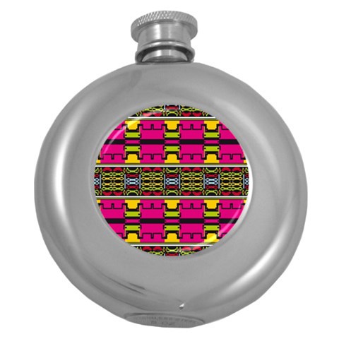 Pink yellow green shapes                                                       Hip Flask (5 oz) from ArtsNow.com Front