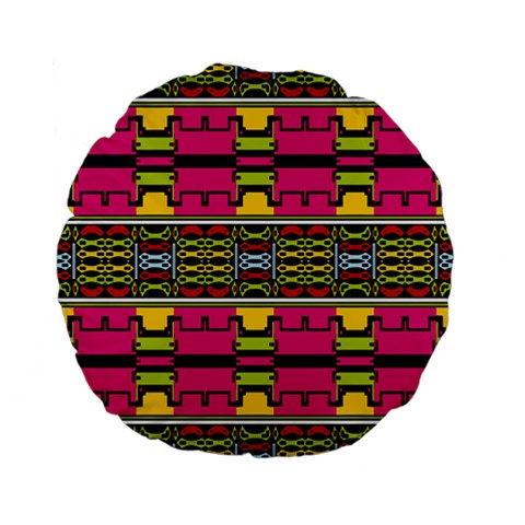 Pink yellow green shapes                                                      Standard 15  Premium Flano Round Cushion from ArtsNow.com Front