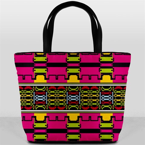 Pink yellow green shapes                                                       Bucket Bag from ArtsNow.com Front