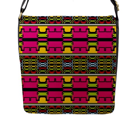 Pink yellow green shapes                                                       Flap Closure Messenger Bag (L) from ArtsNow.com Front