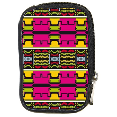 Pink yellow green shapes                                                       Compact Camera Leather Case from ArtsNow.com Front