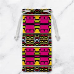 Pink yellow green shapes                                                       Jewelry Bag from ArtsNow.com Back