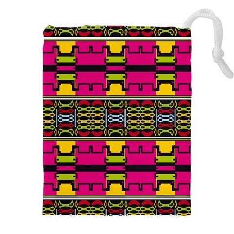 Pink yellow green shapes                                                   Drawstring Pouch (5XL) from ArtsNow.com Front