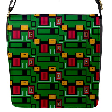 Rectangles on a green background                                                        Flap Closure Messenger Bag (S) from ArtsNow.com Front