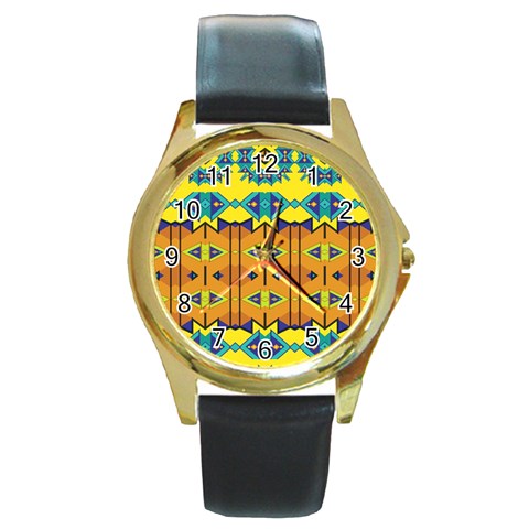 Tribal pattern                                                          Round Gold Metal Watch from ArtsNow.com Front