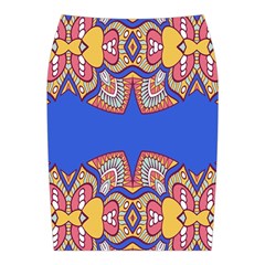 Yellow red shapes on a blue background                                                         Midi Wrap Pencil Skirt from ArtsNow.com Back