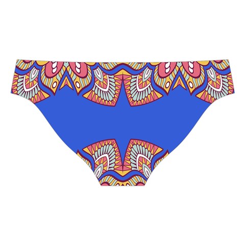 Yellow red shapes on a blue background                                                         Cross Back Hipster Bikini Set from ArtsNow.com Back Under