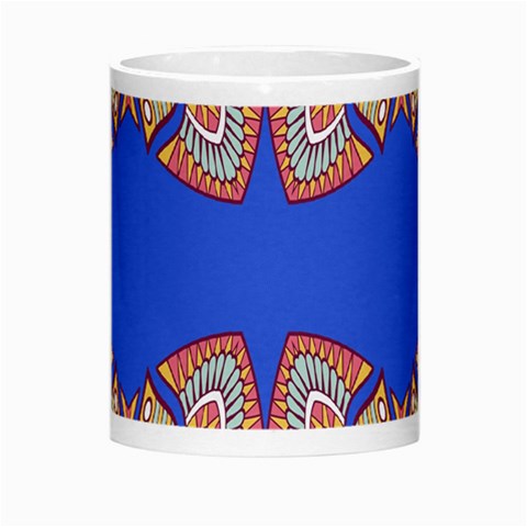Yellow red shapes on a blue background                                                          Morph Mug from ArtsNow.com Center