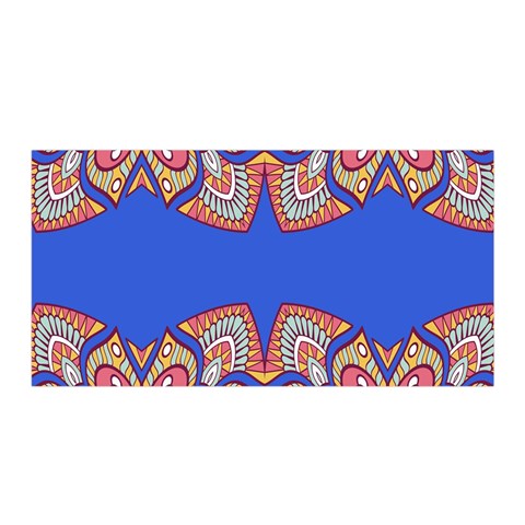 Yellow red shapes on a blue background                                                         Satin Wrap from ArtsNow.com Front