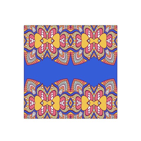 Yellow red shapes on a blue background                                                          Satin Bandana Scarf from ArtsNow.com Front