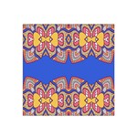 Yellow red shapes on a blue background                                                          Satin Bandana Scarf