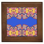 Yellow red shapes on a blue background                                                          Framed Tile