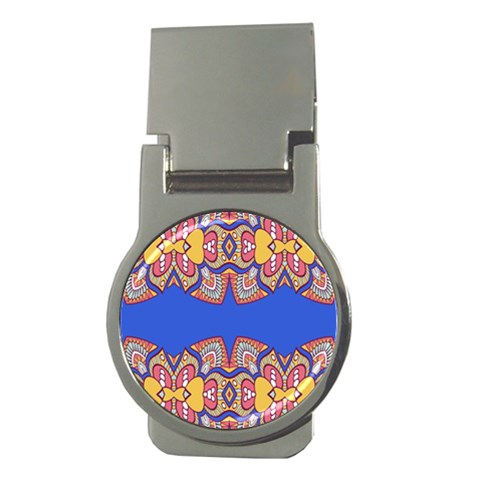 Yellow red shapes on a blue background                                                          Money Clip (Round) from ArtsNow.com Front