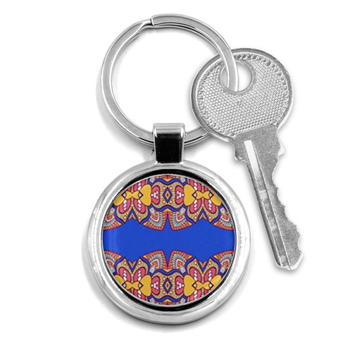 Yellow red shapes on a blue background                                                          Key Chain (Round) from ArtsNow.com Front