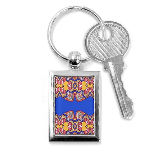 Yellow red shapes on a blue background                                                          Key Chain (Rectangle) from ArtsNow.com Front