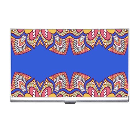 Yellow red shapes on a blue background                                                          Business Card Holder from ArtsNow.com Front