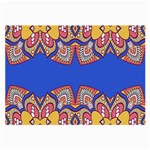 Yellow red shapes on a blue background                                                          Large Glasses Cloth