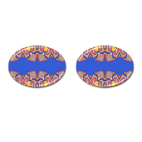 Yellow red shapes on a blue background                                                          Cufflinks (Oval) from ArtsNow.com Front(Pair)