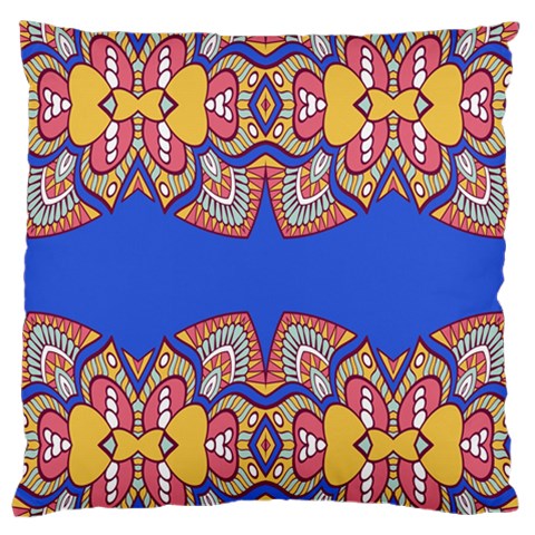 Yellow red shapes on a blue background                                                         Large Flano Cushion Case (Two Sides) from ArtsNow.com Front