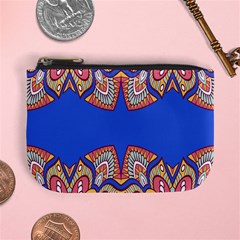 Yellow red shapes on a blue background                                                         Mini Coin Purse from ArtsNow.com Front