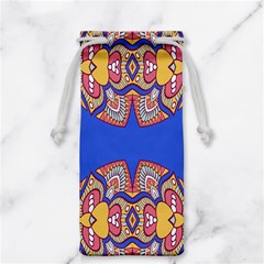 Yellow red shapes on a blue background                                                          Jewelry Bag from ArtsNow.com Front