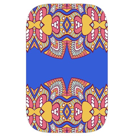 Yellow red shapes on a blue background                                                       Waist Pouch (Large) from ArtsNow.com Front