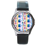 Illustrations Of Fish Texture Modulate Sea Pattern Round Metal Watch