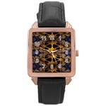 Fractal Flower Rose Gold Leather Watch 