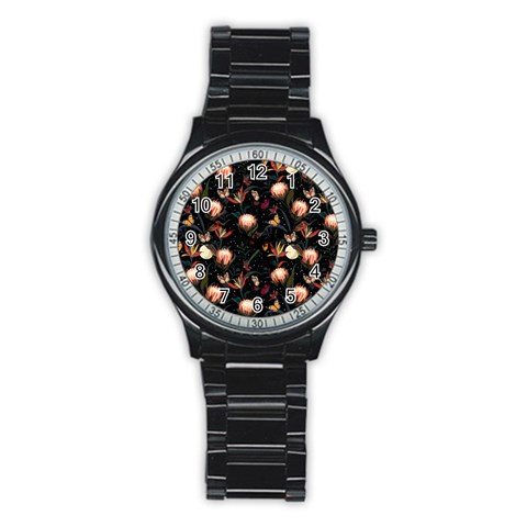 Seamless Garden Pattern Stainless Steel Round Watch from ArtsNow.com Front