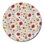 Red Yellow Flower Pattern Round Mousepads