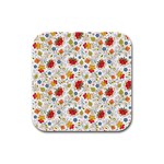 Red Yellow Flower Pattern Rubber Square Coaster (4 pack) 