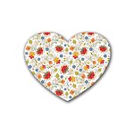 Red Yellow Flower Pattern Rubber Coaster (Heart) 