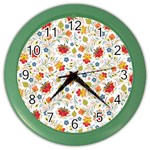 Red Yellow Flower Pattern Color Wall Clock