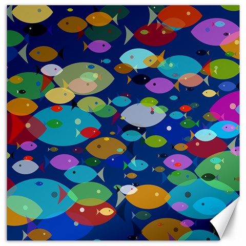 Illustrations Sea Fish Swimming Colors Canvas 12  x 12  from ArtsNow.com 11.4 x11.56  Canvas - 1