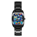 Illustrations Sea Fish Swimming Colors Stainless Steel Barrel Watch