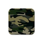 Green Military Camouflage Pattern Rubber Square Coaster (4 pack) 
