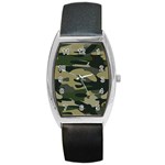Green Military Camouflage Pattern Barrel Style Metal Watch