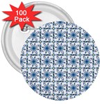 Blue floral pattern 3  Buttons (100 pack) 