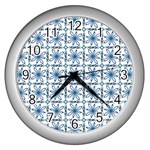 Blue floral pattern Wall Clock (Silver)