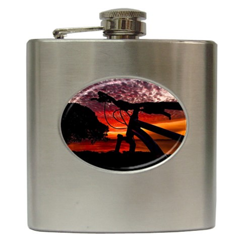 Mountain Bike Parked At Waterfront Park003 Hip Flask (6 oz) from ArtsNow.com Front