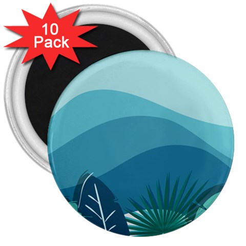 Illustration Of Palm Leaves Waves Mountain Hills 3  Magnets (10 pack)  from ArtsNow.com Front
