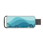 Illustration Of Palm Leaves Waves Mountain Hills Portable USB Flash (One Side)