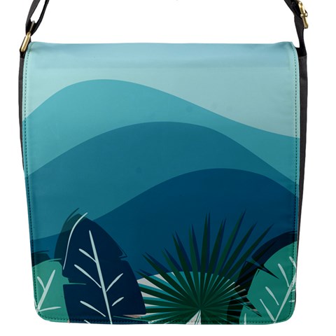 Illustration Of Palm Leaves Waves Mountain Hills Flap Closure Messenger Bag (S) from ArtsNow.com Front