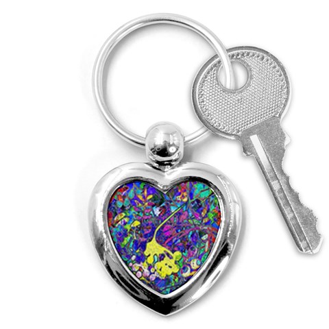 vibrant abstract floral/rainbow color Key Chain (Heart) from ArtsNow.com Front