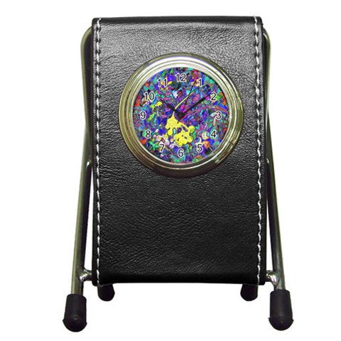 vibrant abstract floral/rainbow color Pen Holder Desk Clock from ArtsNow.com Front