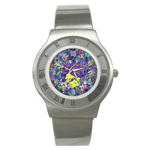 vibrant abstract floral/rainbow color Stainless Steel Watch from ArtsNow.com Front