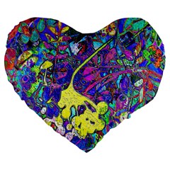 vibrant abstract floral/rainbow color Large 19  Premium Heart Shape Cushions from ArtsNow.com Front