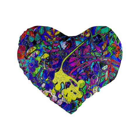 vibrant abstract floral/rainbow color Standard 16  Premium Flano Heart Shape Cushions from ArtsNow.com Front